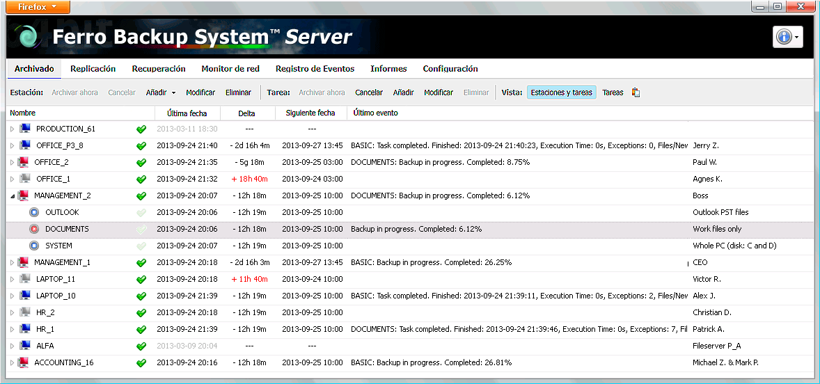 screenshot of Ferro Backup System
